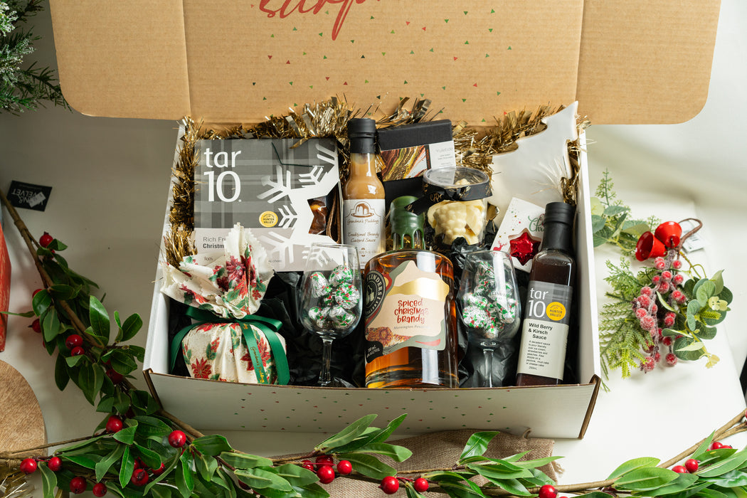 Bass and Flinders Christmas Brandy and gourmet food hamper